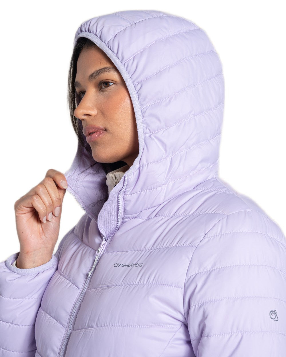 Parma Violet Coloured Craghoppers Womens Compresslite IX Hooded Insulating Jacket on white background