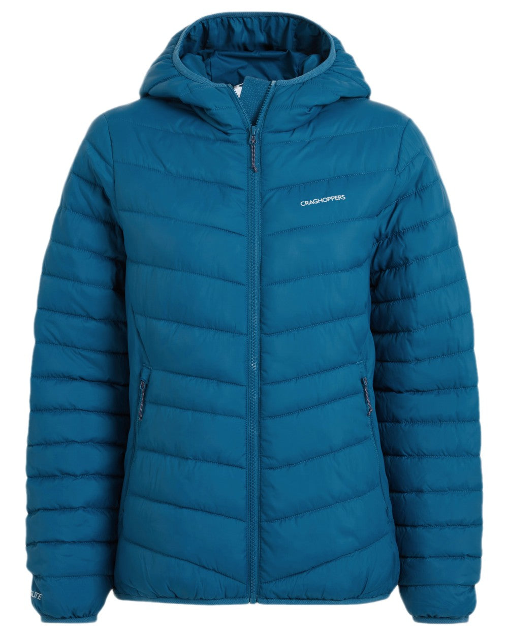 Porcelain Blue Coloured Craghoppers Womens Compresslite IX Hooded Insulating Jacket on white background