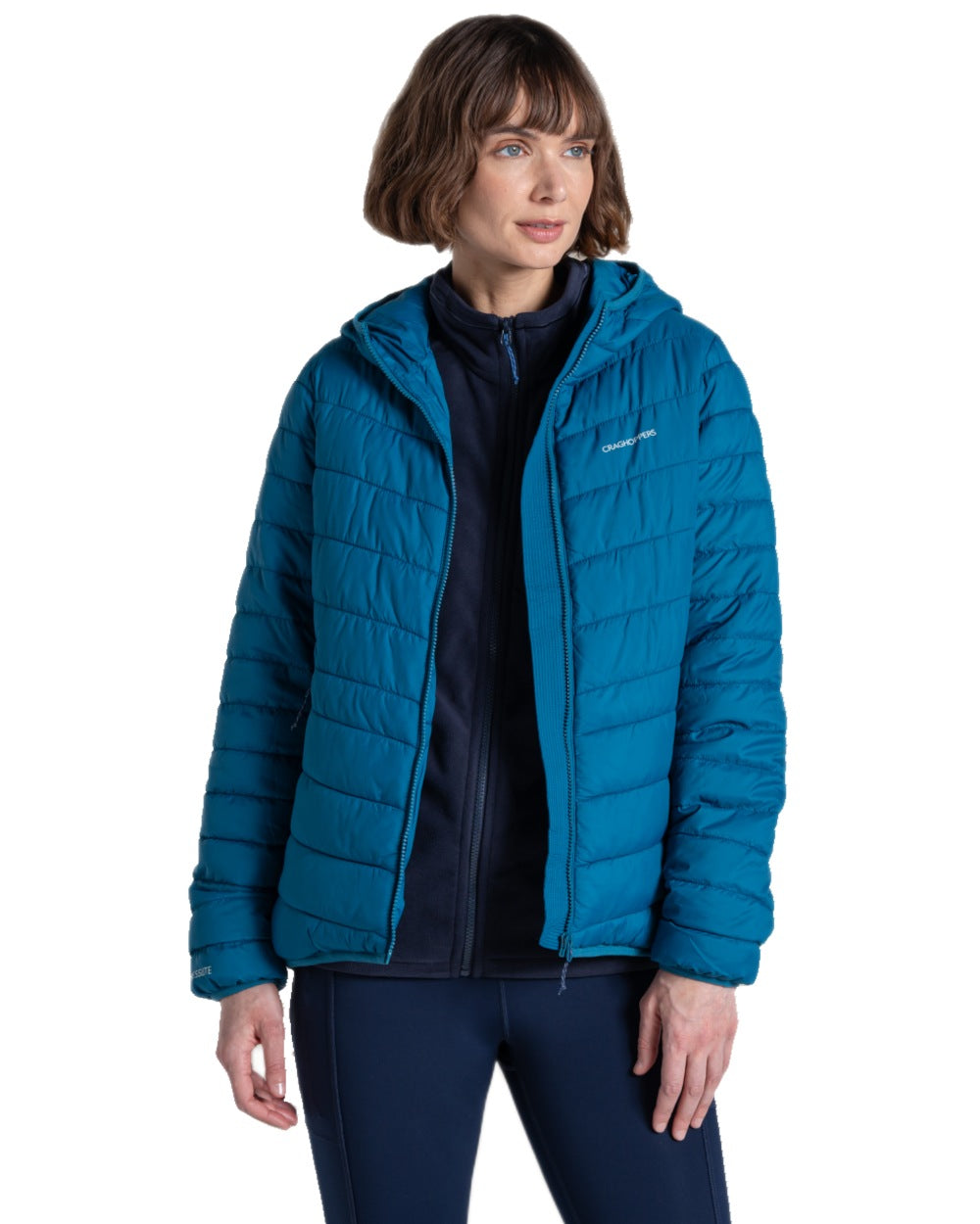 Porcelain Blue Coloured Craghoppers Womens Compresslite IX Hooded Insulating Jacket on white background