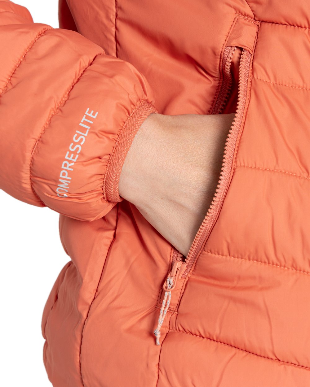 Red Sandstone coloured Craghoppers Womens Compresslite IX Hooded Insulating Jacket on white background