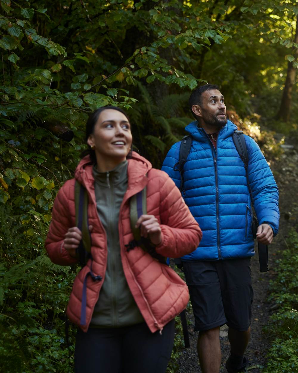 Red Sandstone coloured Craghoppers Womens Compresslite IX Hooded Insulating Jacket on forest background