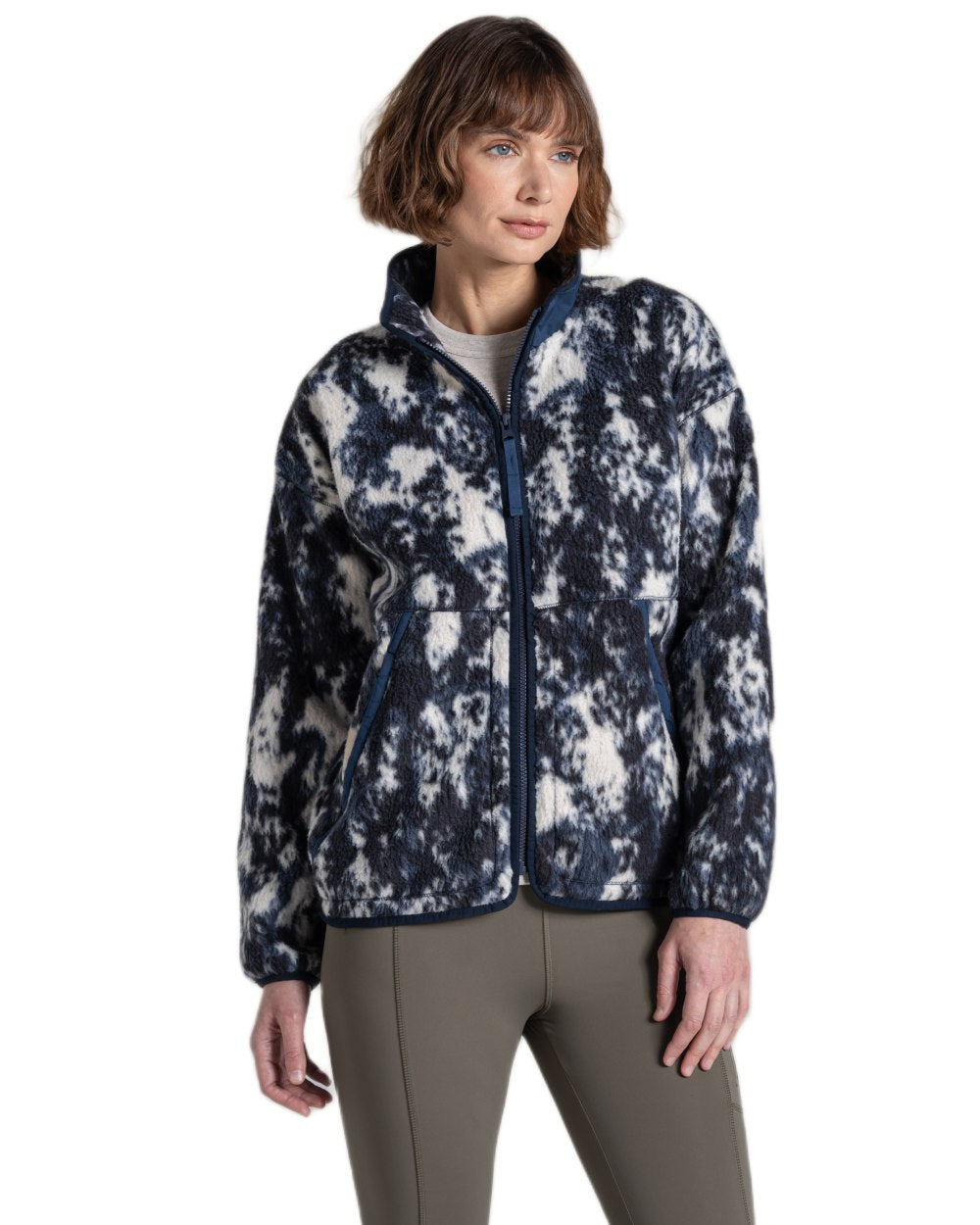 Dark Sapphire Print coloured Craghoppers Womens Dante Full Zip Fleece on white background