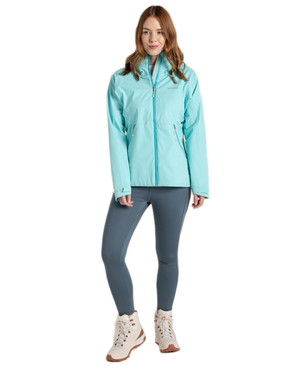 Aqua Sky coloured Craghoppers Womens Dynamic Pro III Waterproof Jacket on white background