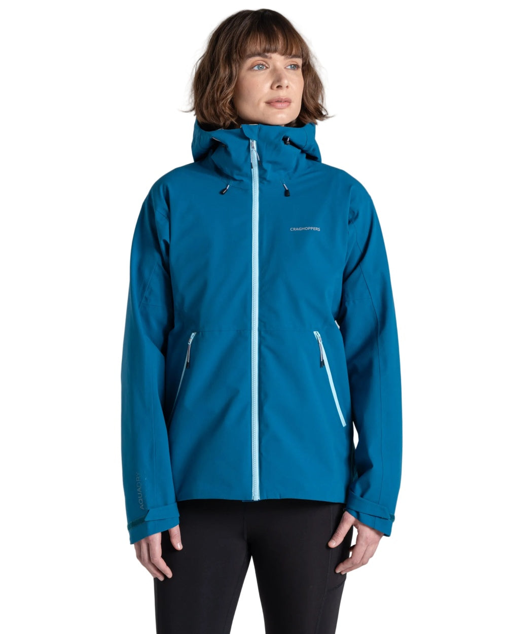 Porcelain Blue coloured Craghoppers Womens Dynamic Pro III Waterproof Jacket on white background