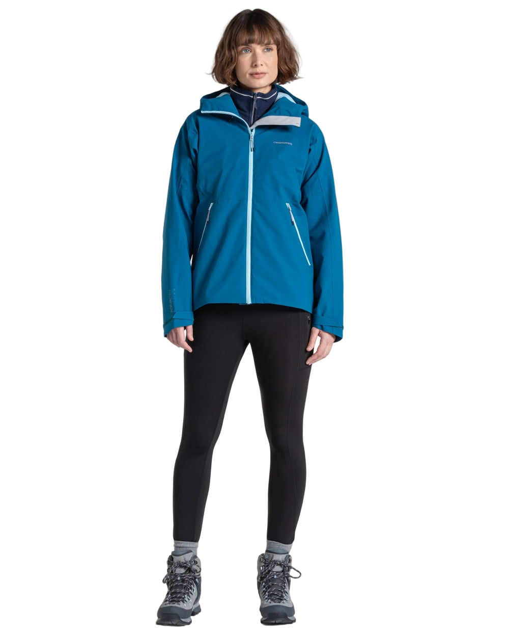Porcelain Blue coloured Craghoppers Womens Dynamic Pro III Waterproof Jacket on white background