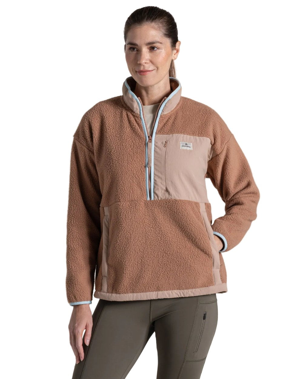 Umber coloured Craghoppers Womens Grange Half Zip Fleece on white background