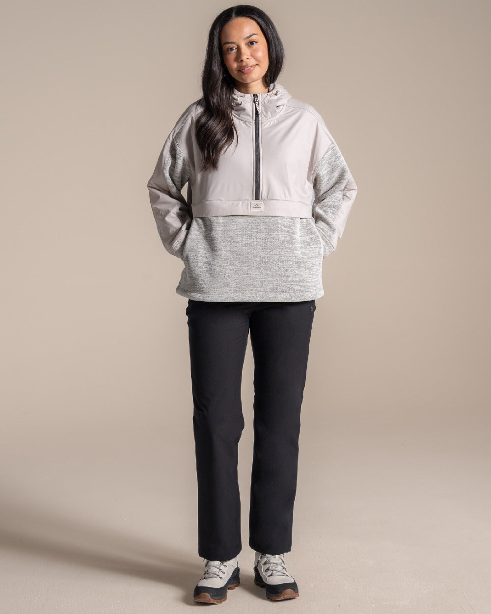 Oyster coloured Craghoppers Womens Hanna Hooded Overhead on beige background