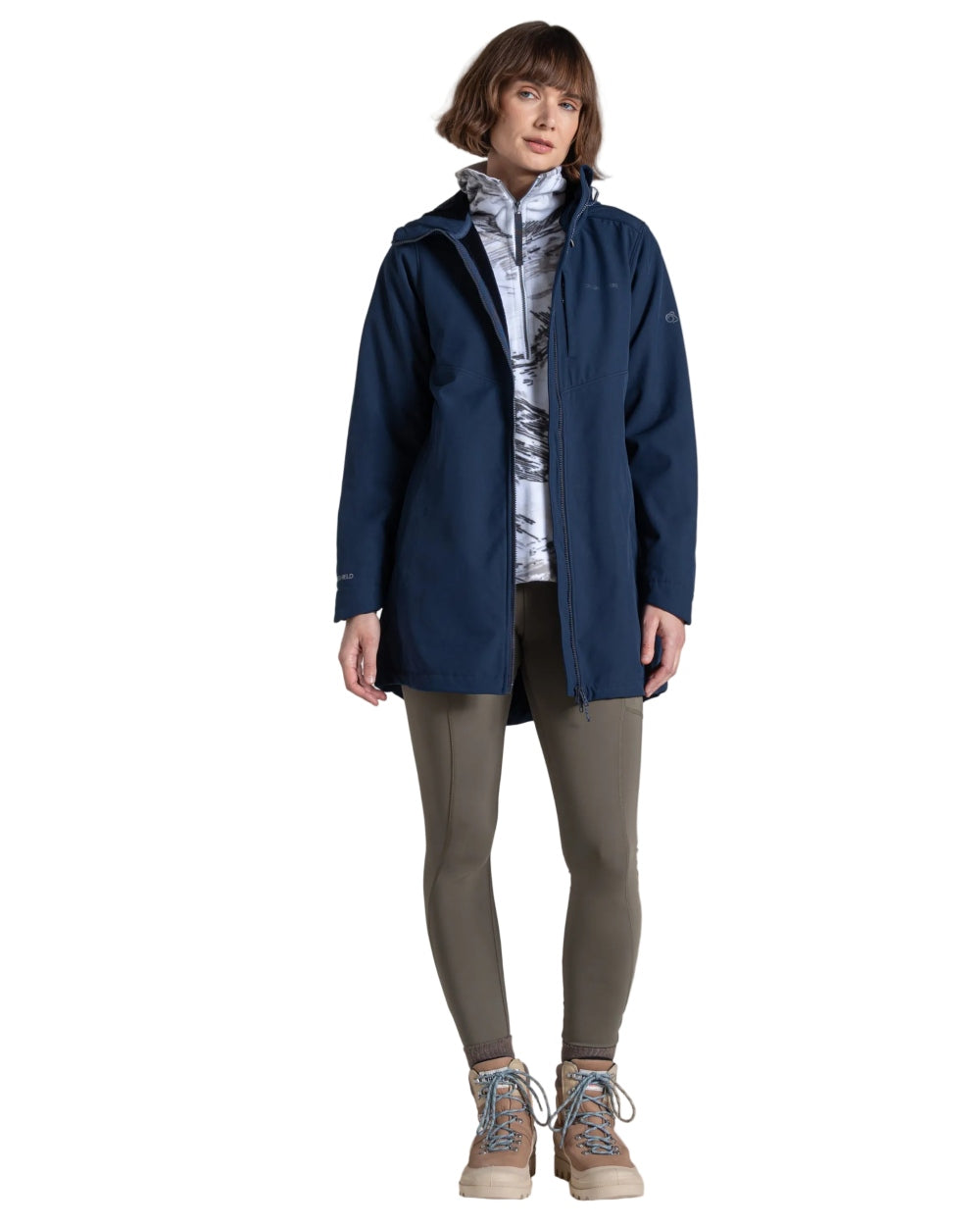 Blue Navy coloured Craghoppers Womens Hopegill Hooded Jacket on white background
