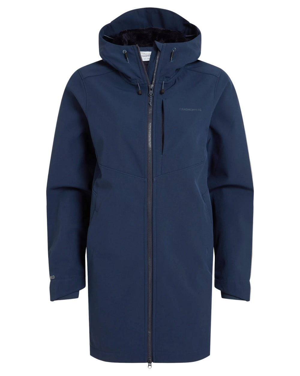 Blue Navy coloured Craghoppers Womens Hopegill Hooded Jacket on white background