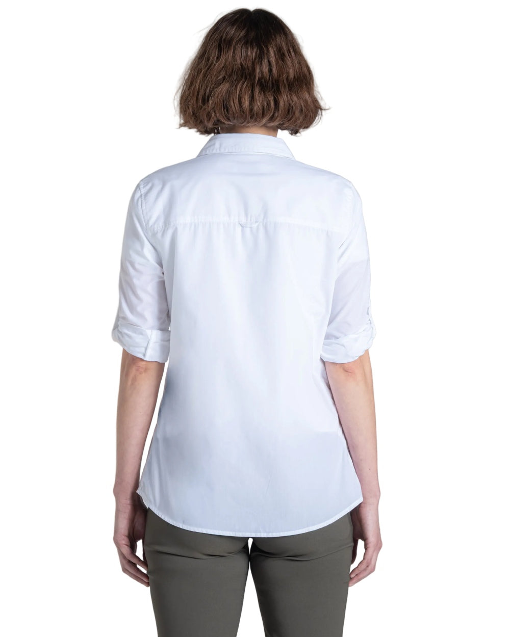 White coloured Craghoppers Womens Kiwi III Long Sleeved Shirt on white background