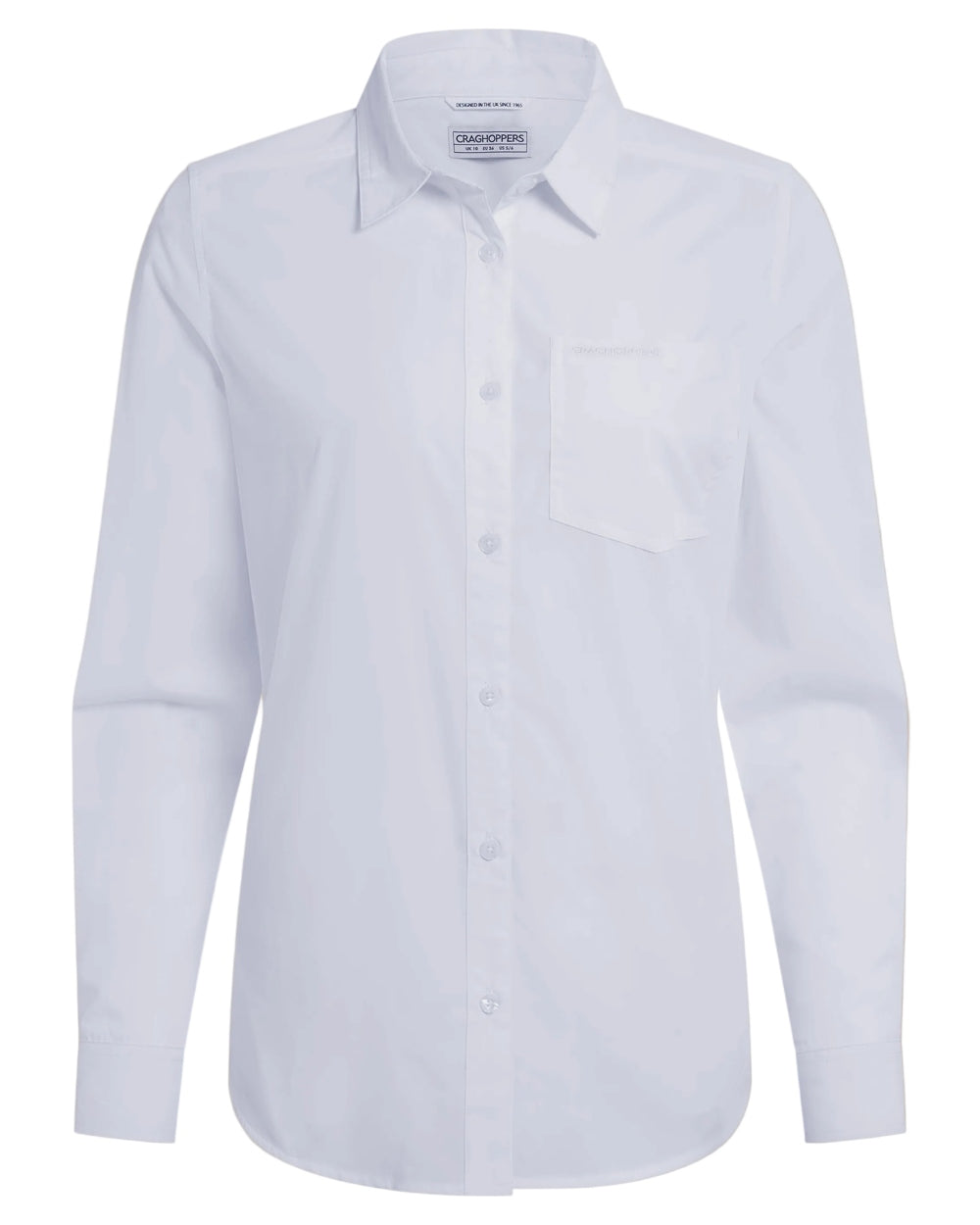 White coloured Craghoppers Womens Kiwi III Long Sleeved Shirt on white background