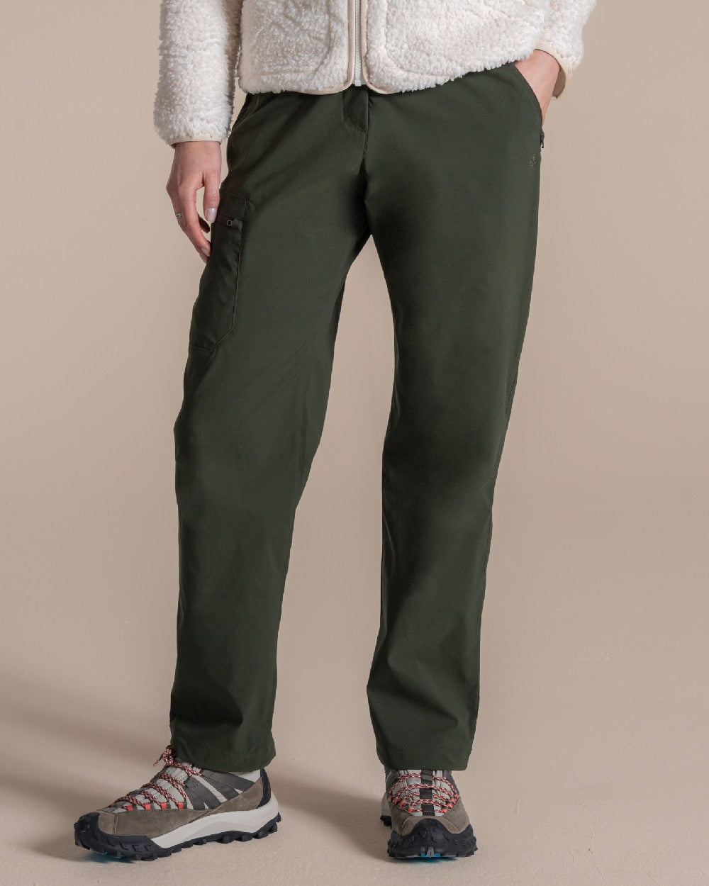 Verdant Coloured Womens KiwiPro Barrel Trouser on Beige Background