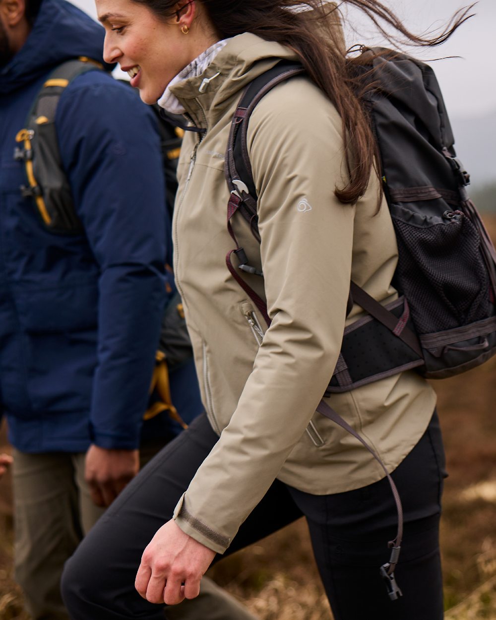 Black coloured Craghoppers Womens Kiwi Pro Cargo Trousers on mountain background