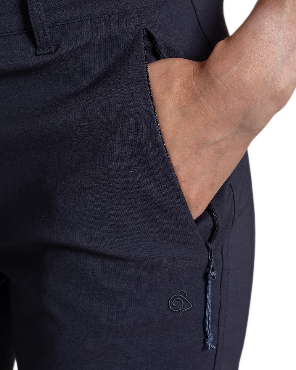 Dark Navy coloured Craghoppers Womens Kiwi Pro III Shorts on white background