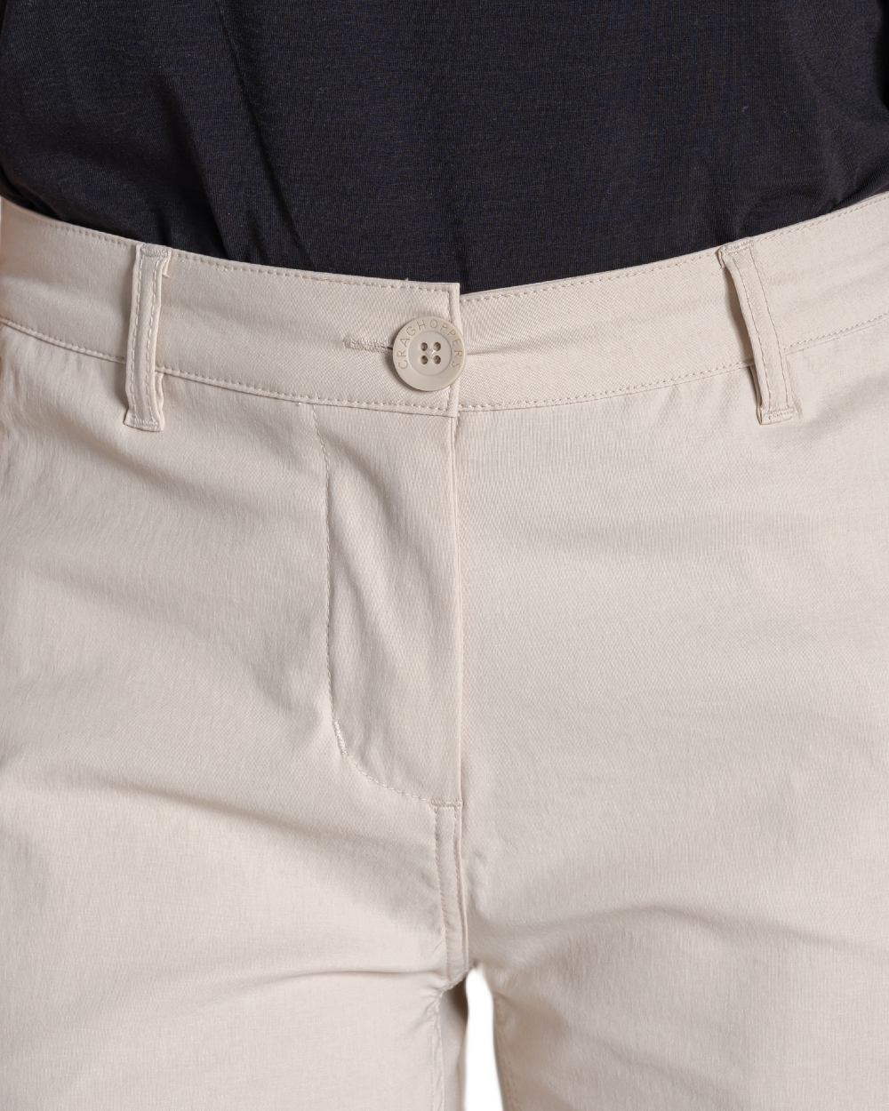 Oyster coloured Craghoppers Womens Kiwi Pro III Shorts on white background