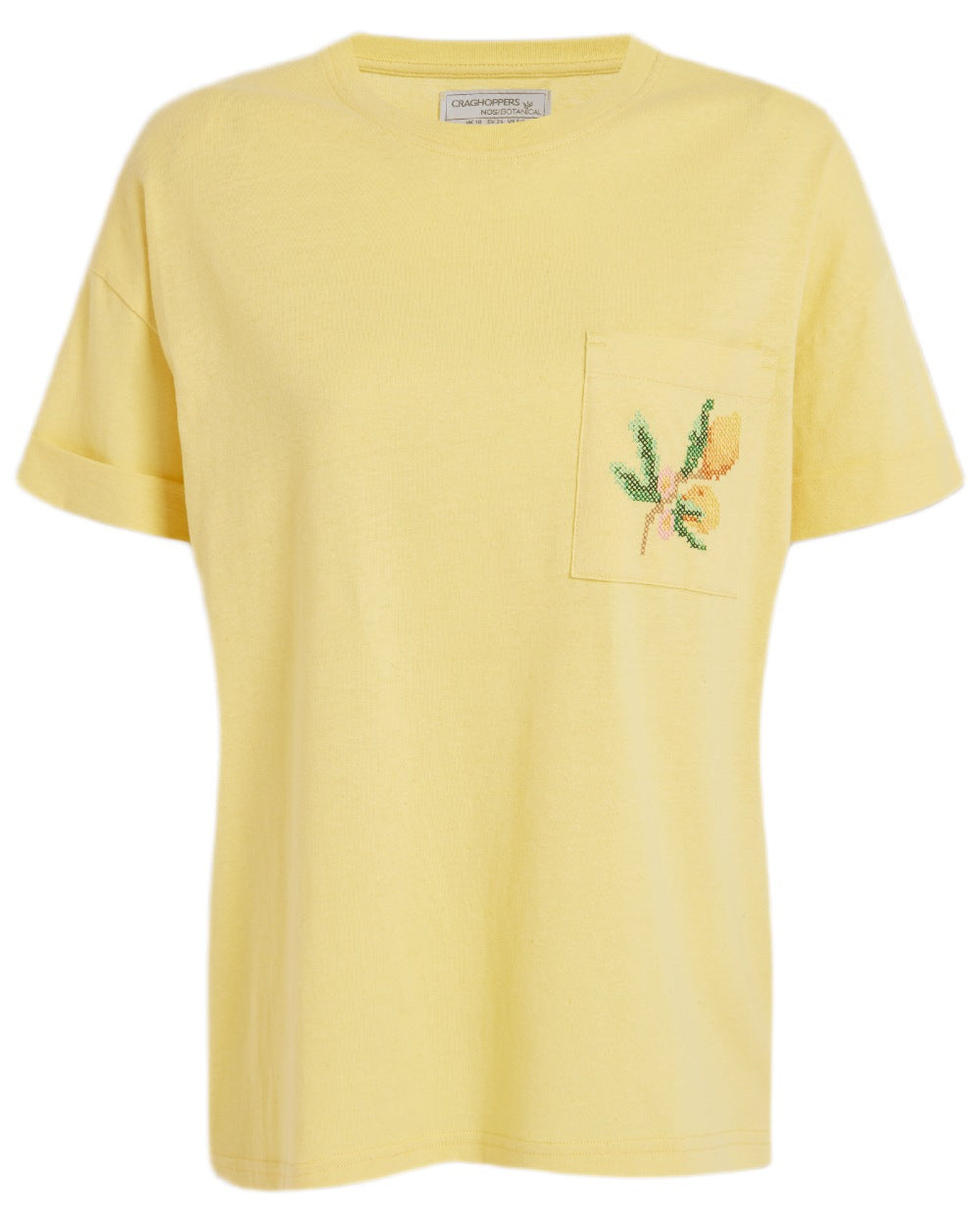 Pale Daffodil coloured Craghoppers Womens Maya Short Sleeved T-Shirt on white background