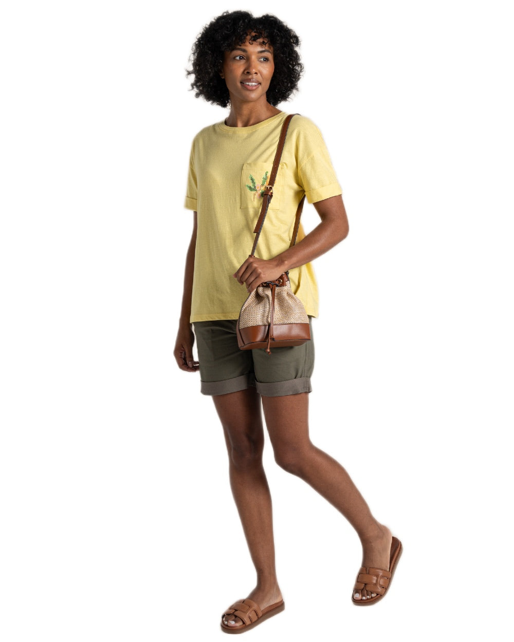 Pale Daffodil coloured Craghoppers Womens Maya Short Sleeved T-Shirt on white background