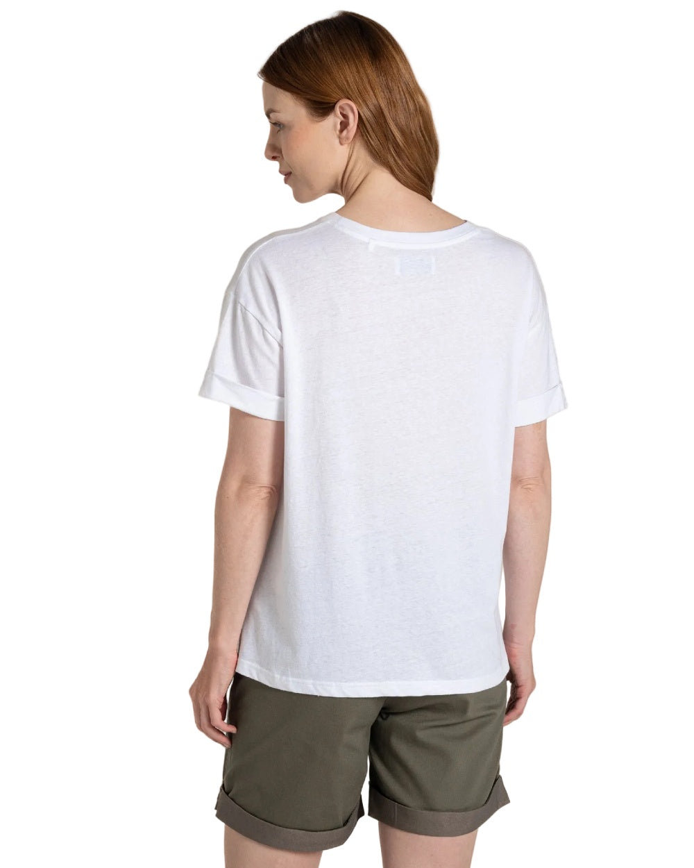 White coloured Craghoppers Womens Maya Short Sleeved T-Shirt on white background