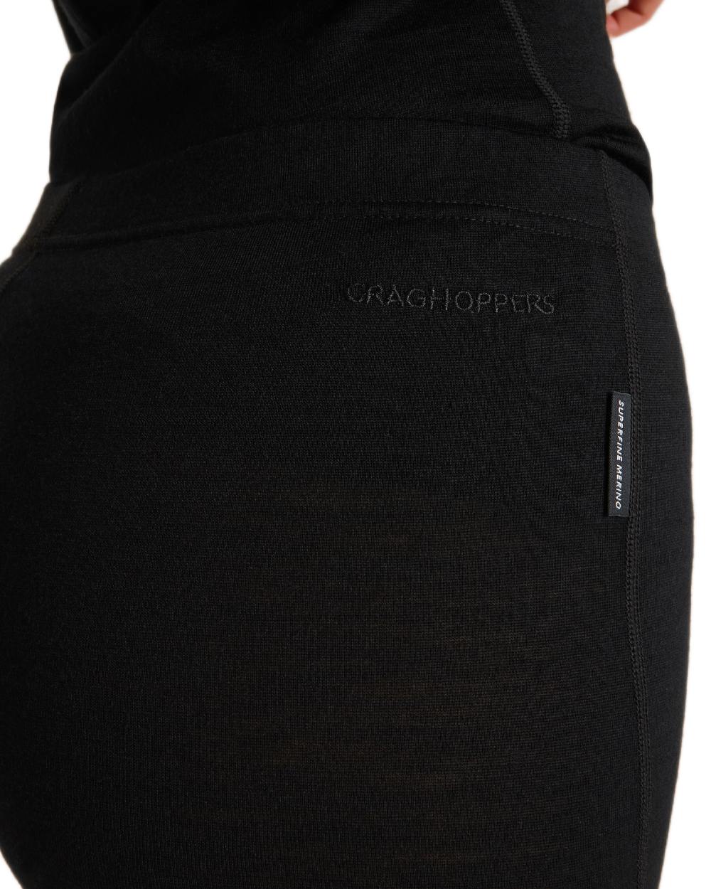 Black coloured Craghoppers Womens Merino Baselayer Leggings on white background