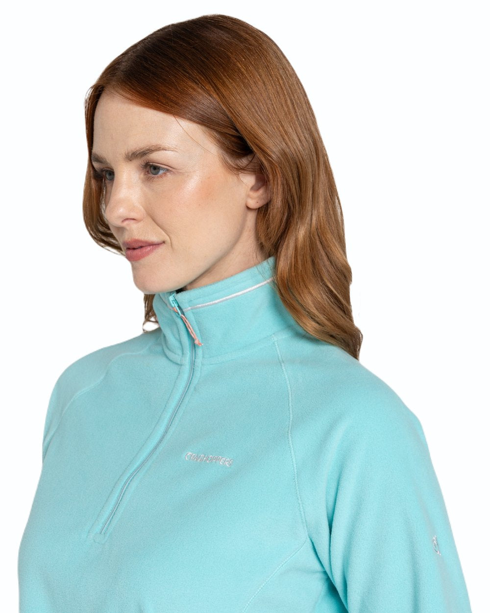 Aqua Sky coloured Craghoppers Womens Miska Half-Zip Fleece on white background