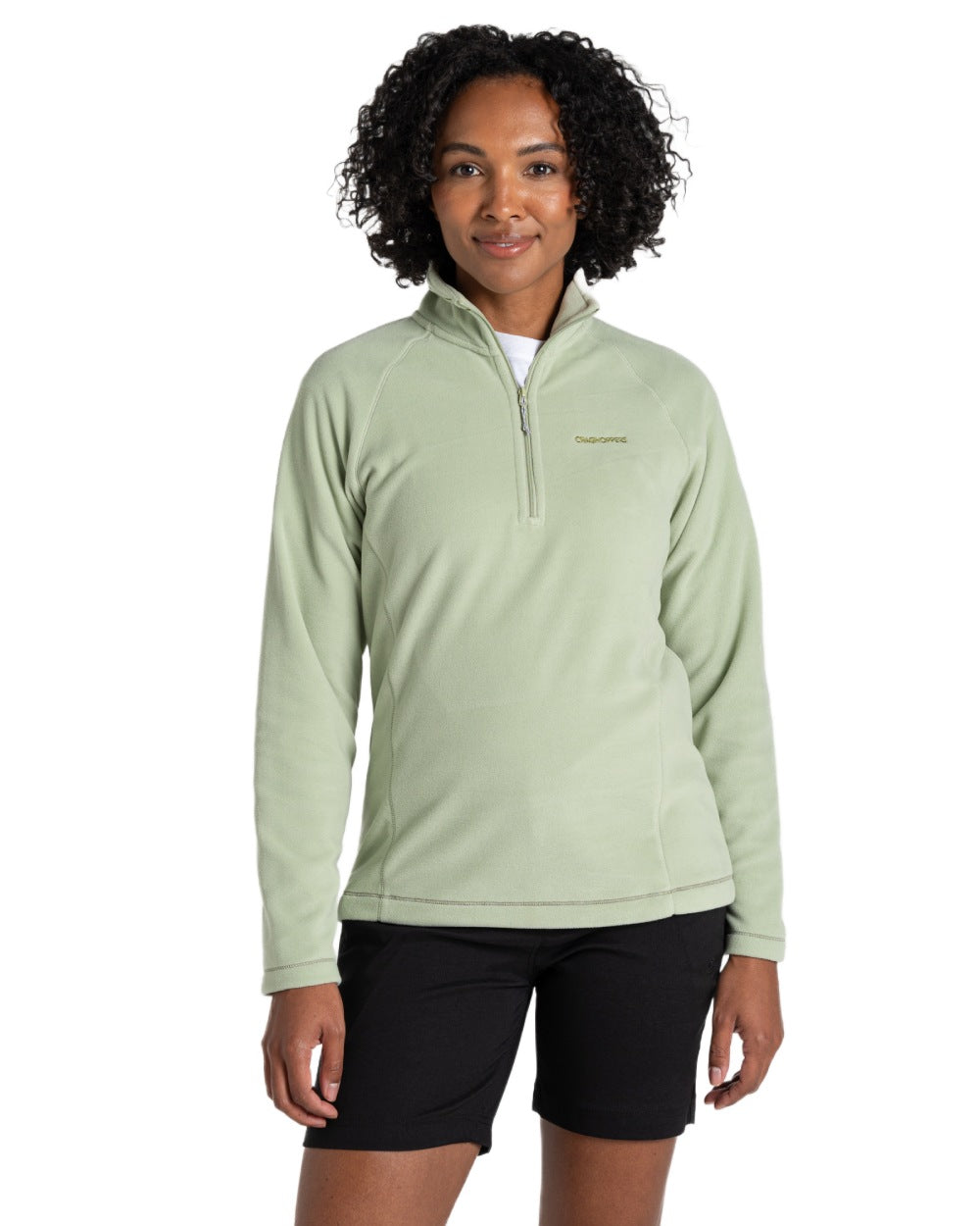 Bud Green coloured Craghoppers Womens Miska Half-Zip Fleece on white background