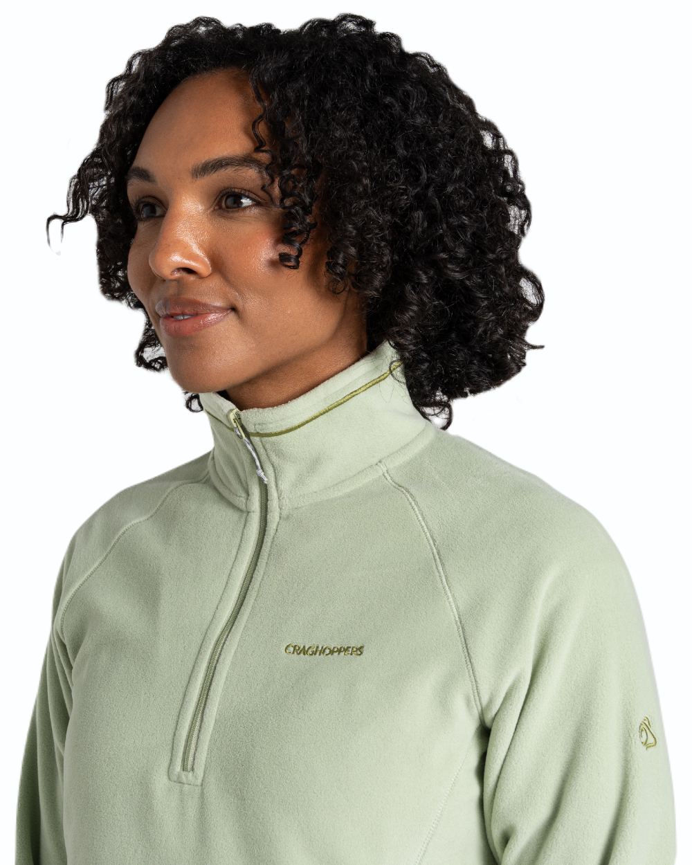 Bud Green coloured Craghoppers Womens Miska Half-Zip Fleece on white background