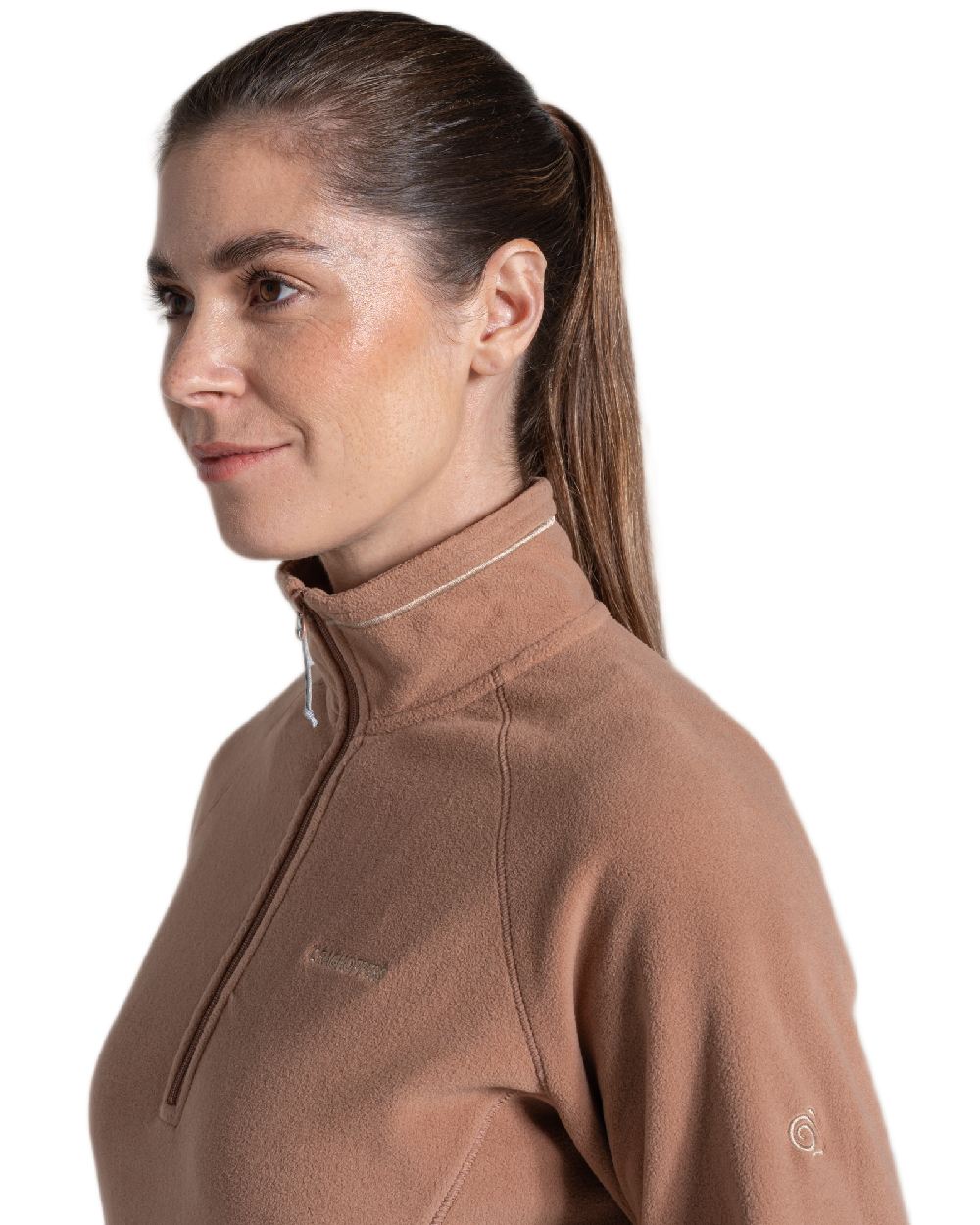 Umber Coloured Craghoppers Womens Miska Half-Zip Fleece on white background