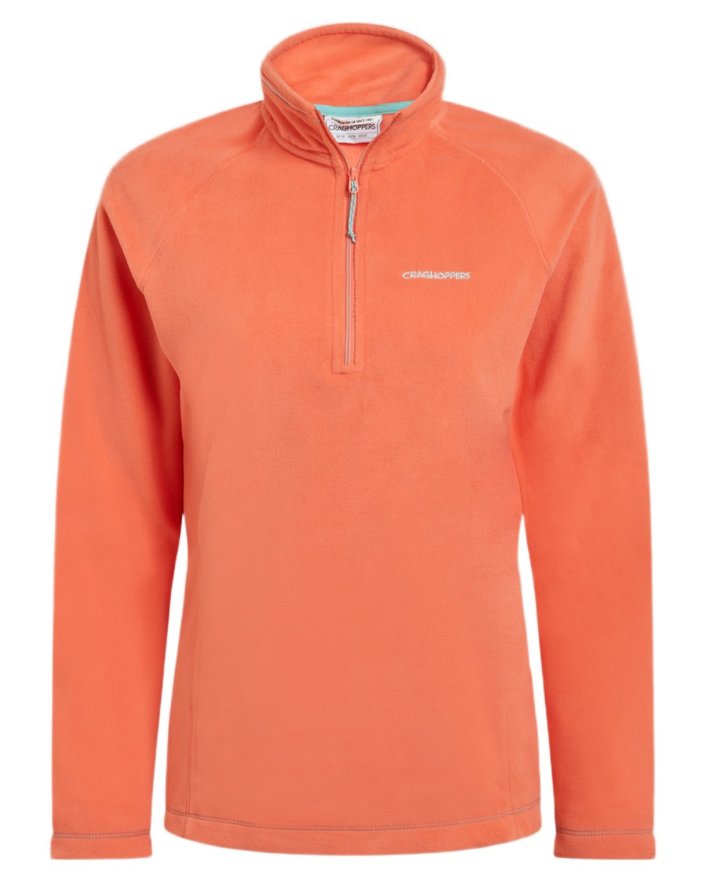 Fusion Coral coloured Craghoppers Womens Miska VI Half-Zip Fleece on white background