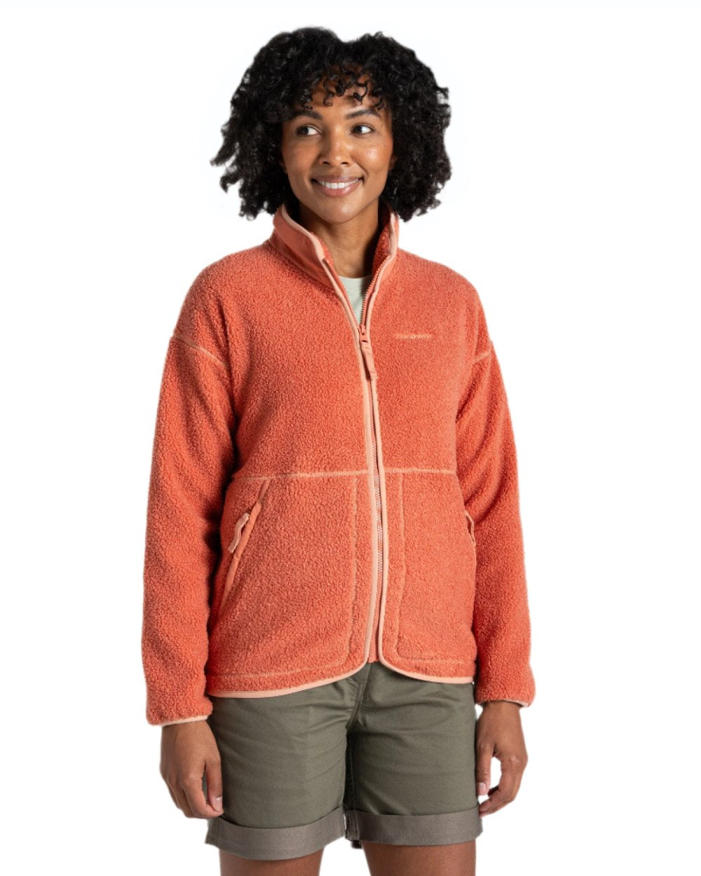 Red Sandstone coloured Craghoppers Womens National Trust Avens Full Zip Fleece Jacket on white background