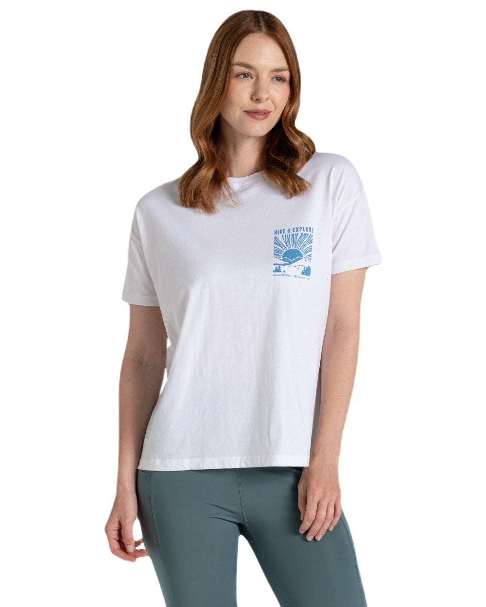 Sea Salt coloured Craghoppers Womens National Trust Bistort Short Sleeved T-Shirt on white background