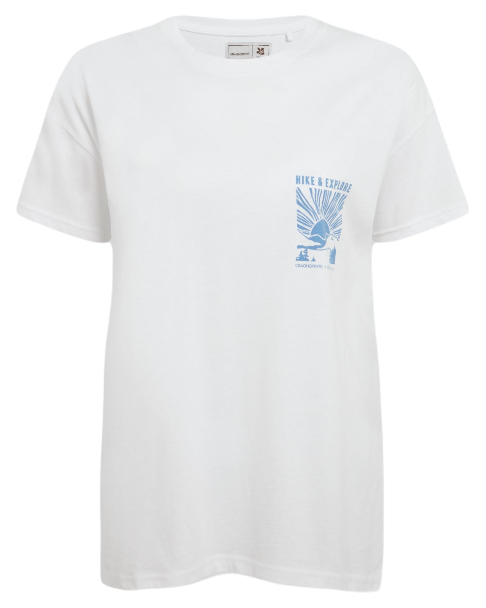 Sea Salt coloured Craghoppers Womens National Trust Bistort Short Sleeved T-Shirt on white background