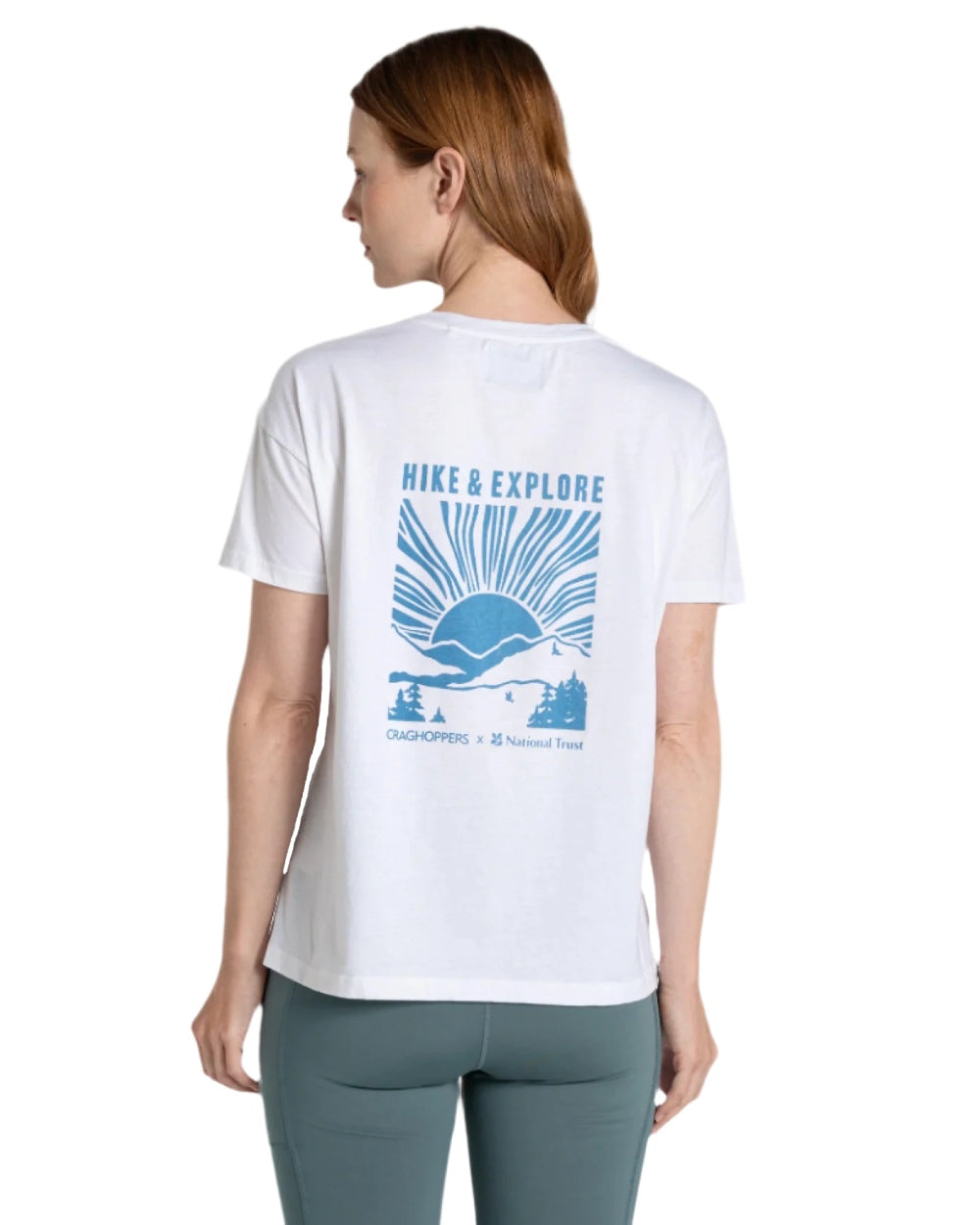Sea Salt coloured Craghoppers Womens National Trust Bistort Short Sleeved T-Shirt on white background