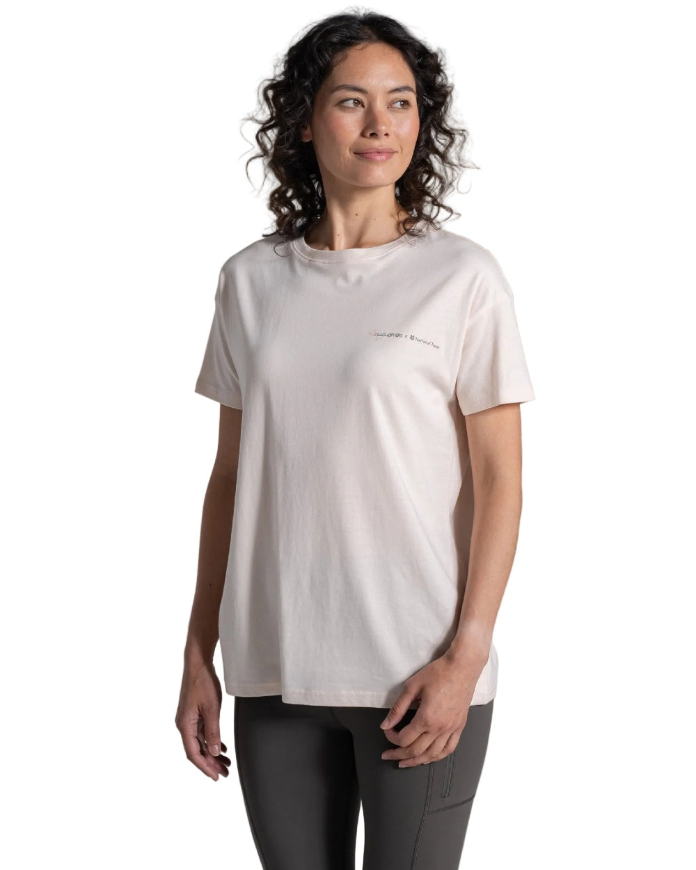 Sugared Almond coloured Craghoppers Womens National Trust Bistort Short Sleeved T-Shirt on white background