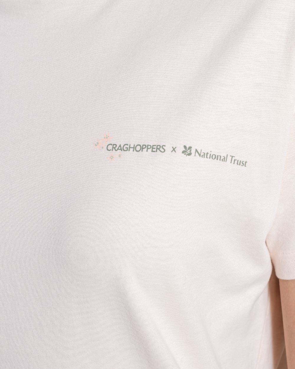 Sugared Almond coloured Craghoppers Womens National Trust Bistort Short Sleeved T-Shirt on white background