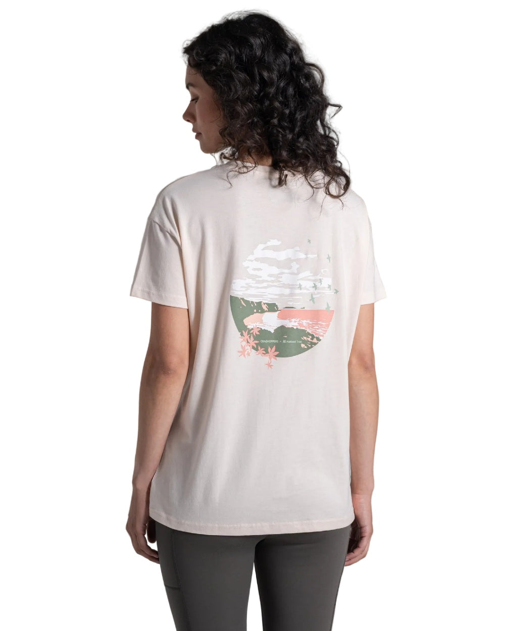 Sugared Almond coloured Craghoppers Womens National Trust Bistort Short Sleeved T-Shirt on white background