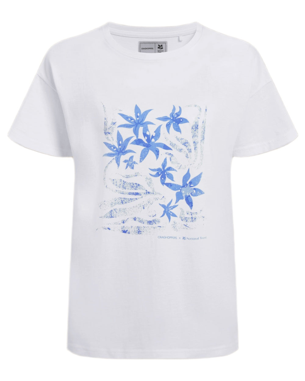 White coloured Craghoppers Womens National Trust Bistort Short Sleeved T-Shirt on white background