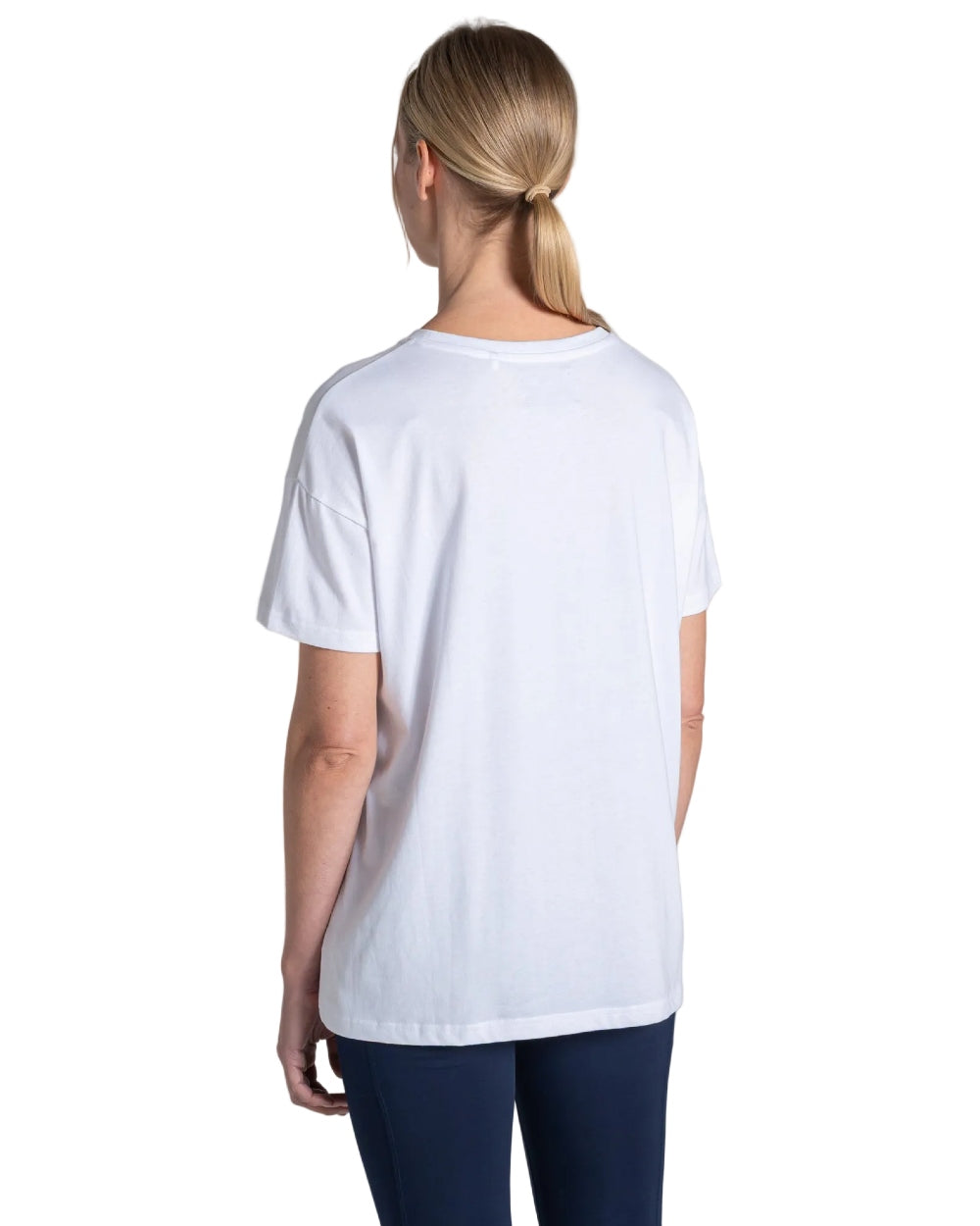 White coloured Craghoppers Womens National Trust Bistort Short Sleeved T-Shirt on white background