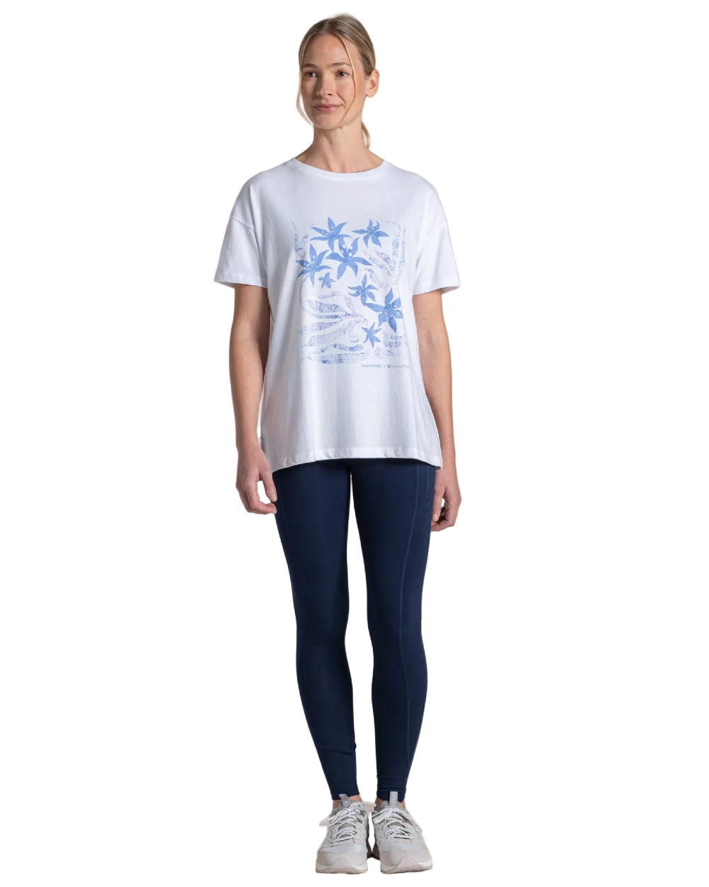 White coloured Craghoppers Womens National Trust Bistort Short Sleeved T-Shirt on white background
