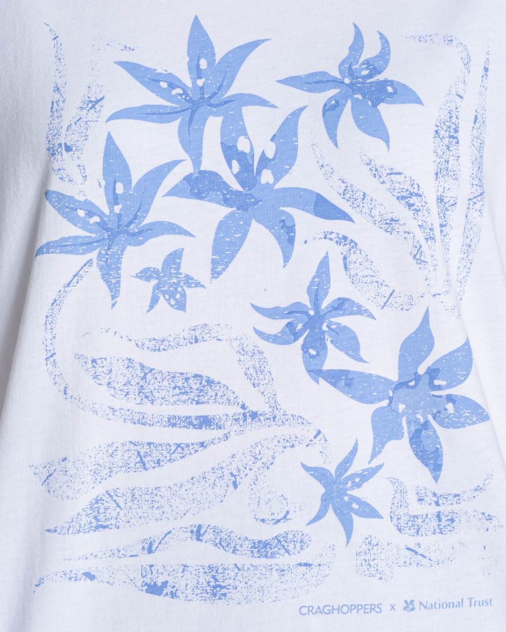 White coloured Craghoppers Womens National Trust Bistort Short Sleeved T-Shirt on white background