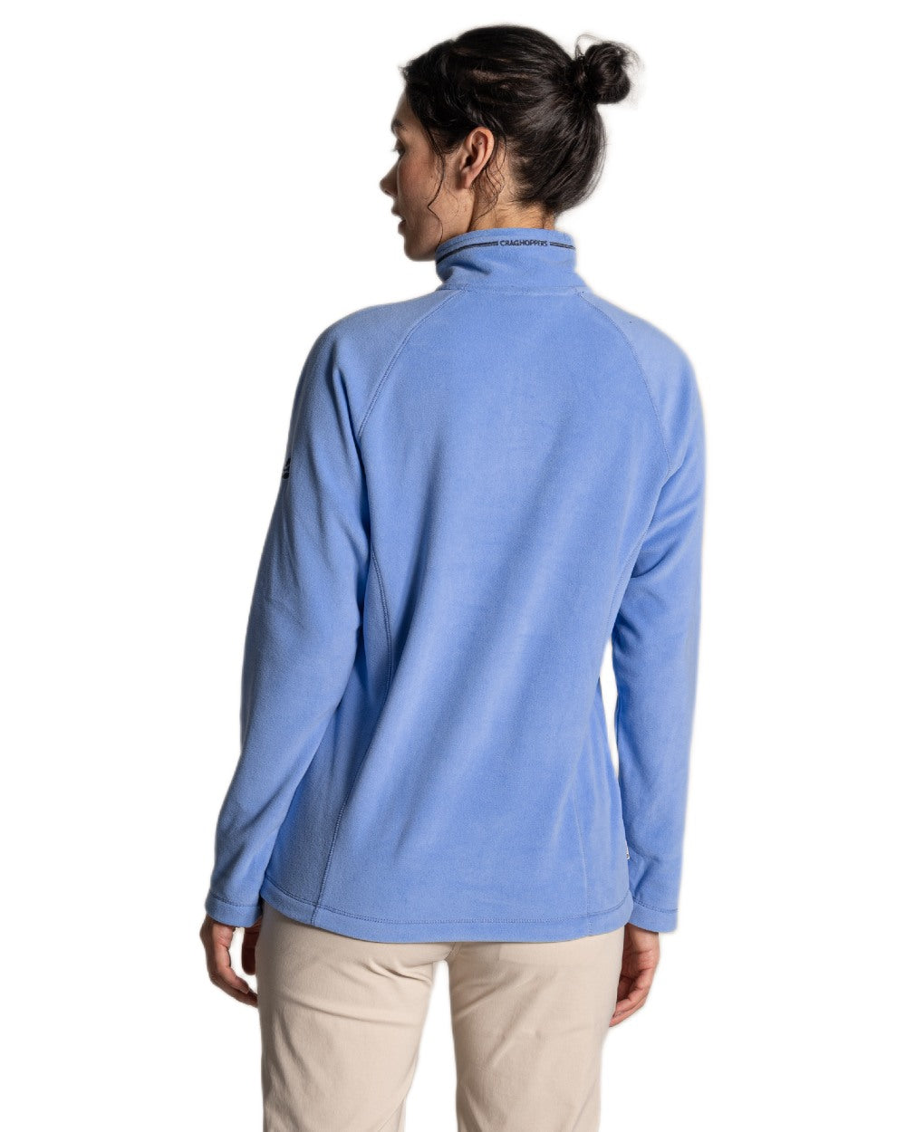 Vinca Blue coloured Craghoppers Womens National Trust Miska Half Zip Top on white background