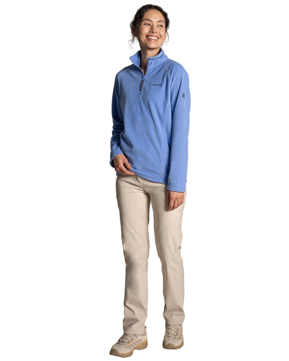 Vinca Blue coloured Craghoppers Womens National Trust Miska Half Zip Top on white background
