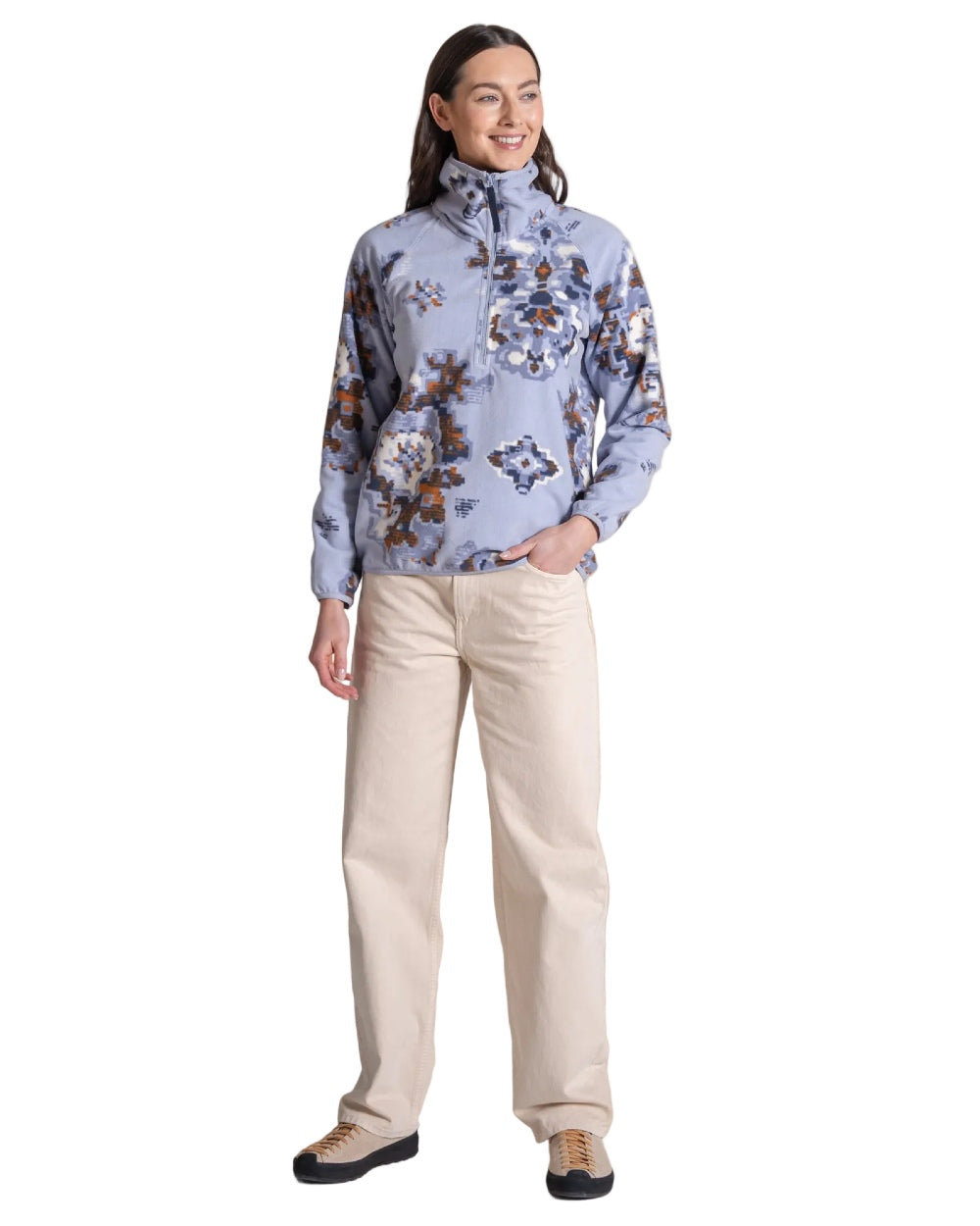 Mist Blue coloured Craghoppers Womens National Trust Reedmace Half Zip Fleece Top on white background