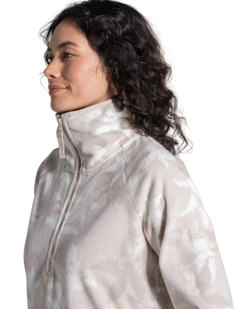 Oyster Print coloured Craghoppers Womens National Trust Reedmace Half Zip Fleece Top on white background