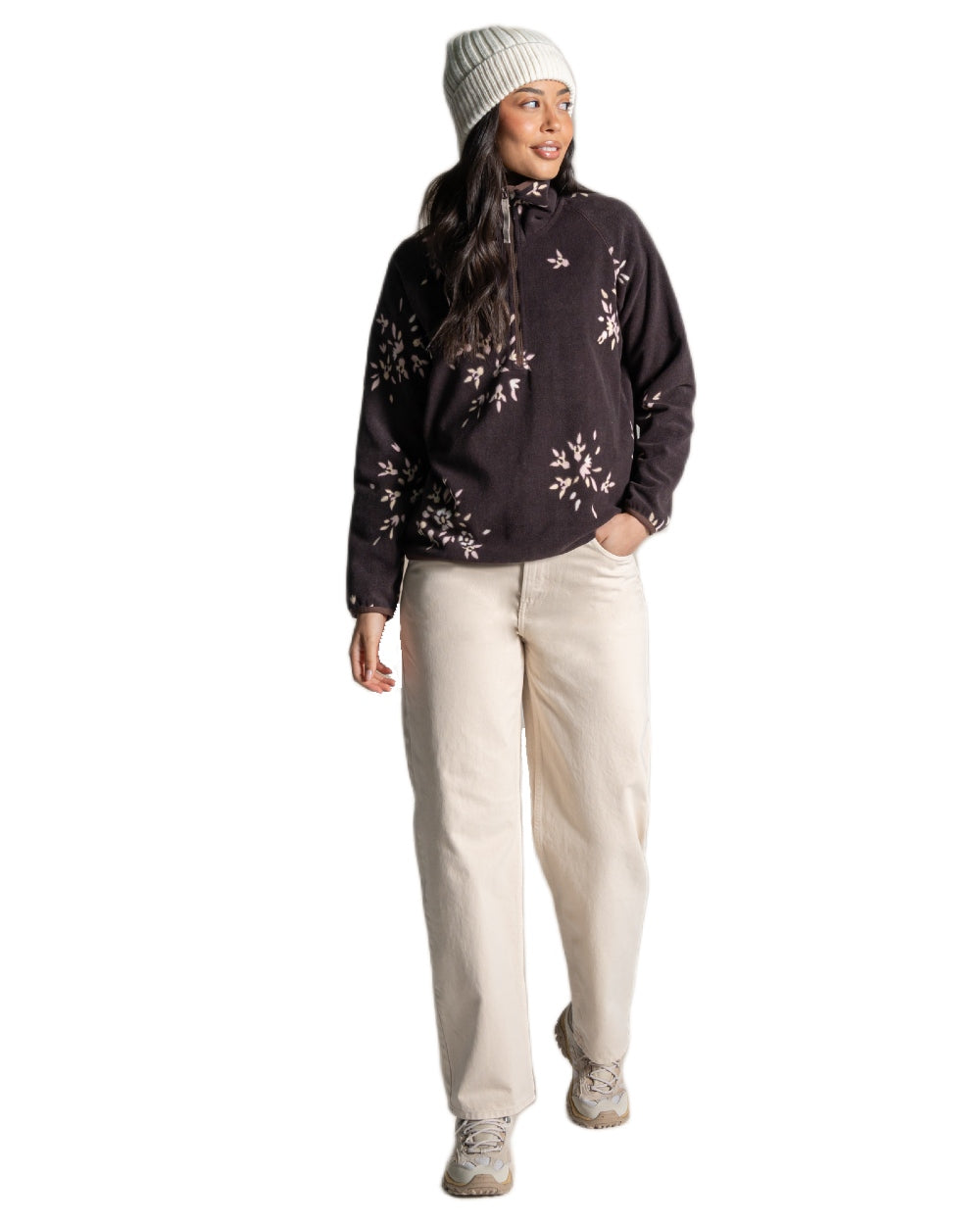Wenge Brown coloured Craghoppers Womens National Trust Reedmace Half Zip Fleece Top on white background