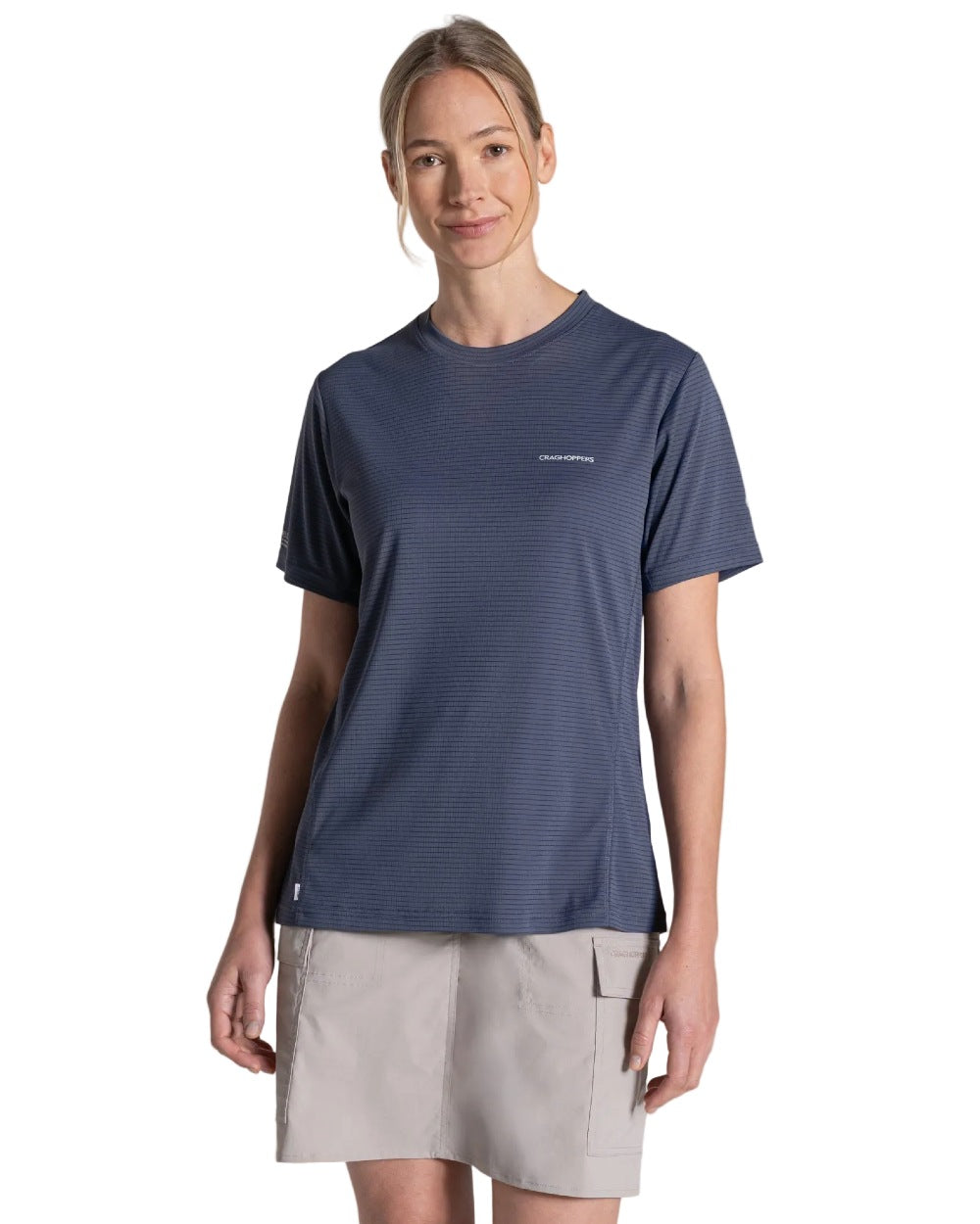 Anthracite coloured Craghoppers Womens NosiLIfe SolarShield+ Short Sleeved T-Shirt on white background