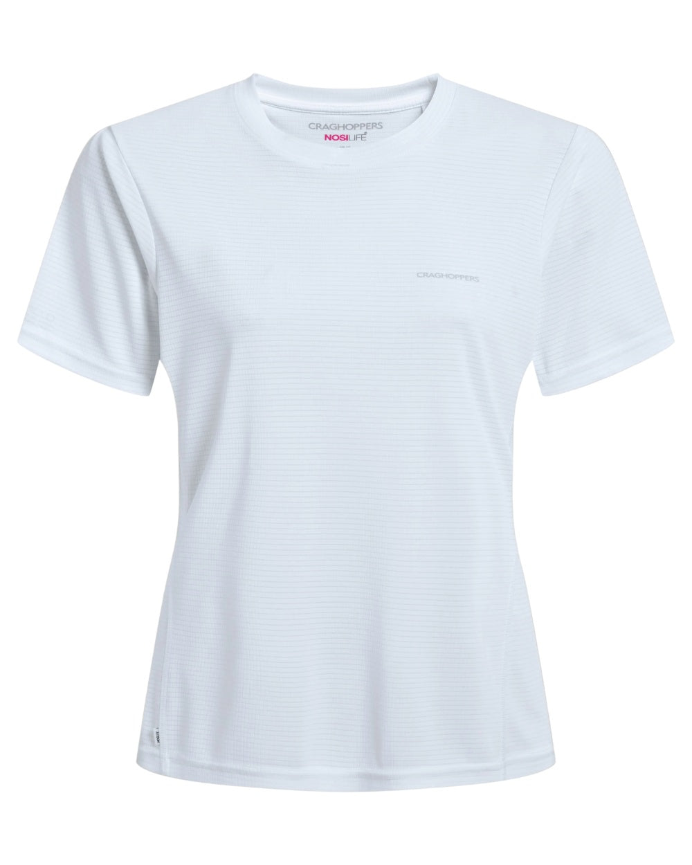 White coloured Craghoppers Womens NosiLIfe SolarShield+ Short Sleeved T-Shirt on white background