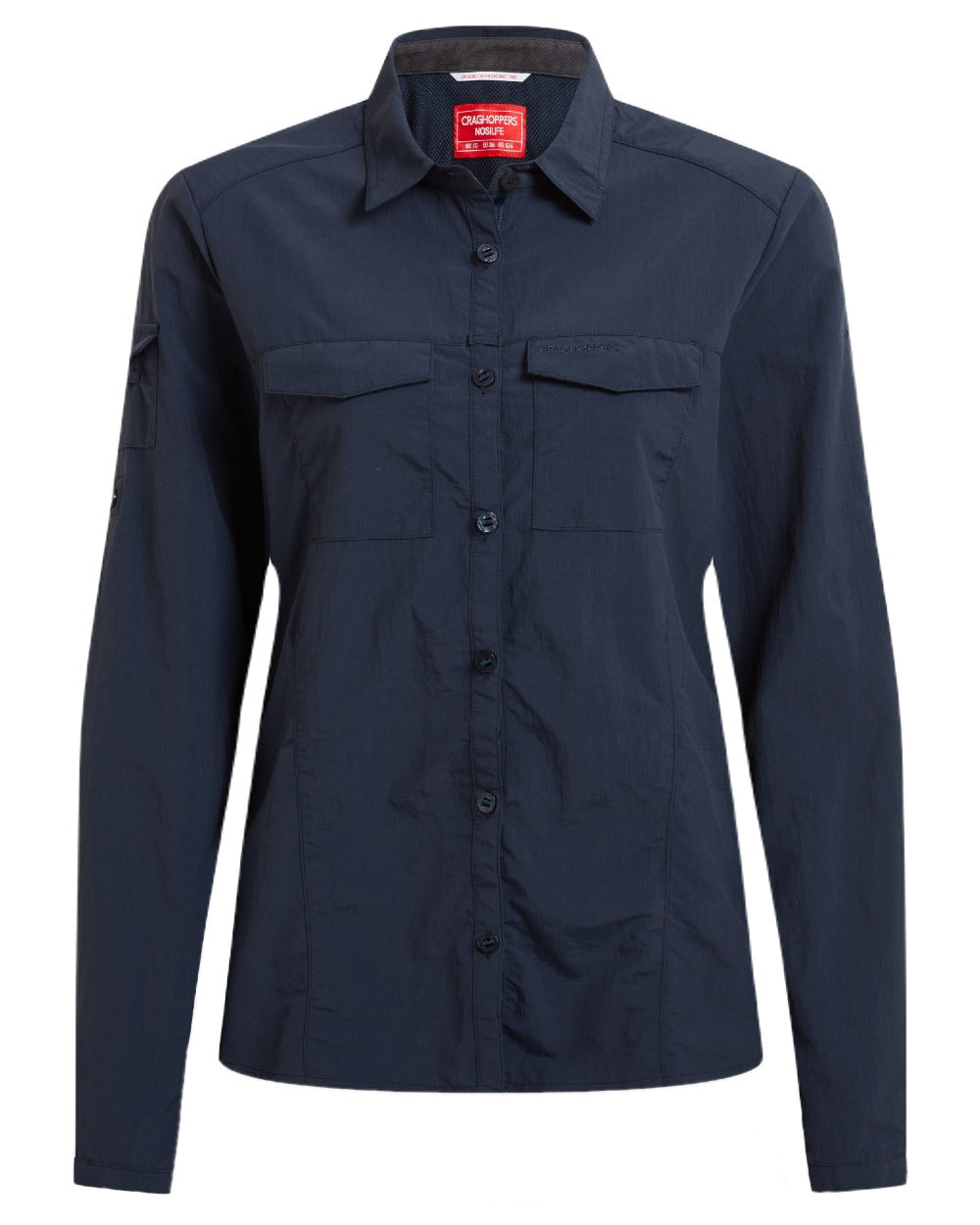 Blue Navy coloured Craghoppers Womens NosiLife Adventure Long Sleeved Shirt III on white background