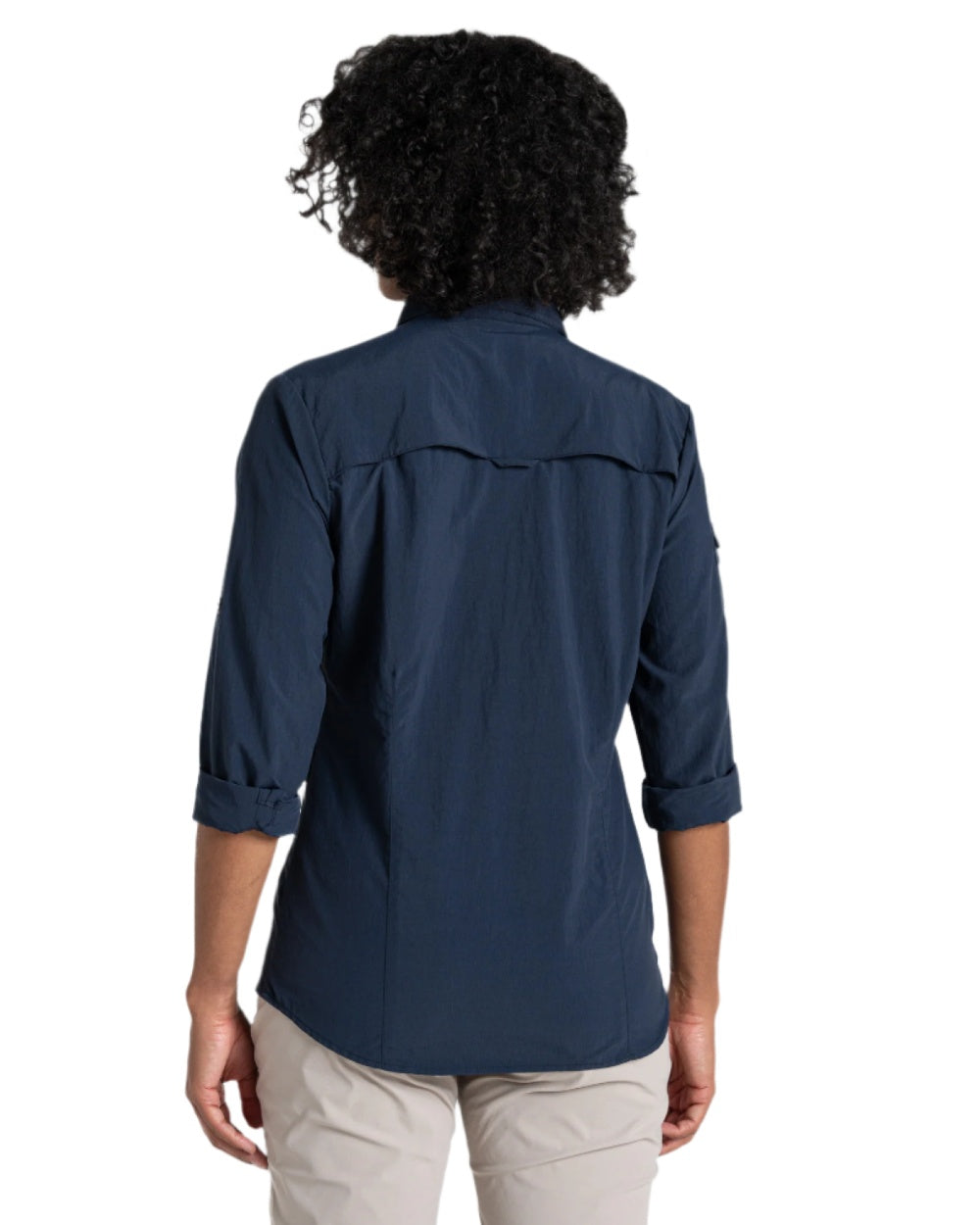Blue Navy coloured Craghoppers Womens NosiLife Adventure Long Sleeved Shirt III on white background