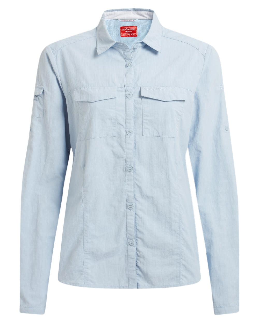 Nimbus Blue coloured Craghoppers Womens NosiLife Adventure Long Sleeved Shirt III on white background