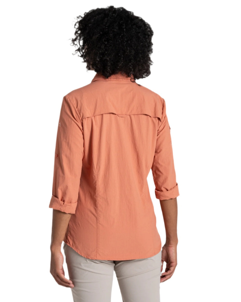 Red Sandstone coloured Craghoppers Womens NosiLife Adventure Long Sleeved Shirt III on white background